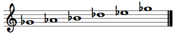 Black-key pentatonic scale on the treble staff.